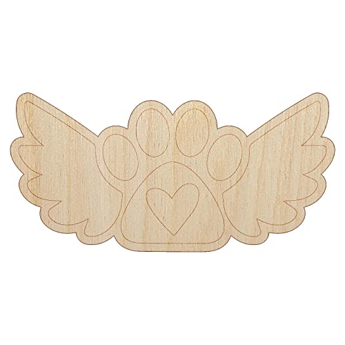 Paw Print Angel Wings with Heart Dog Cat Unfinished Wood Shape Piece Cutout for DIY Craft Projects - 1/4 Inch Thick - 4.70 Inch Size Sniggle Sloth