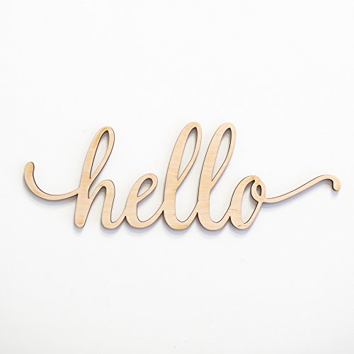 Hello Wood Sign Home Décor Wall Art Unfinished 12" x 4" Woodums