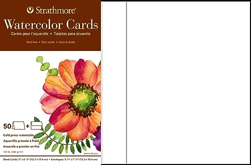 Strathmore Watercolor Cards, 5x6.875 inches, 50 Pack, Envelopes Included - Custom Greeting Cards for Weddings, Events, Birthdays - WoodArtSupply