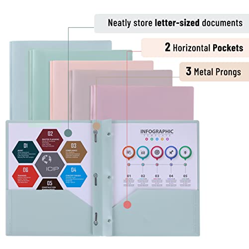 Mr. Pen- Plastic Folders with Pockets and Prong, 5 Pack, Muted Pastel Colors, Pocket Folders, File Fasteners, 2 Folder, Two Mr. Pen