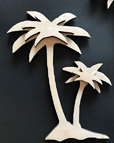 3-Pack 3D Beach Palm Tree Trees 1/8" Thick Unfinished Wood Cutout Cut Out Shapes Crafts - WoodArtSupply