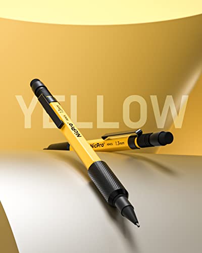 Nicpro 15PCS 1.3 mm Mechanical Pencils Set in Leather Case with 72 Lead Refill,3 Eraser,12 Eraser Refills- Weatherproof Metal Barrel,Heavy Duty Nicpro