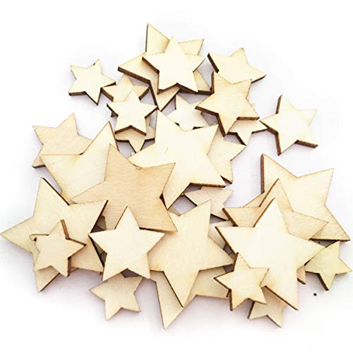 LIOOBO 200pcs Shapes Star Craft Wood Craft Wood Star Shapes Blank Ornaments Decorative Labels Jupiter Ornament Star Shaped Wood Chips Star Jewelry LIOOBO
