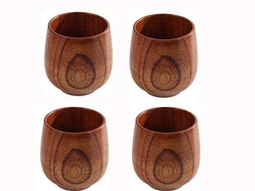 K JINGKELAI Wooden Tea Cups Top Grade Natural Solid Wood Tea Cup 4 Pack,Wooden Teacups Coffee Mug Wine Mug for drinking Tea Coffee Wine Beer Hot - WoodArtSupply