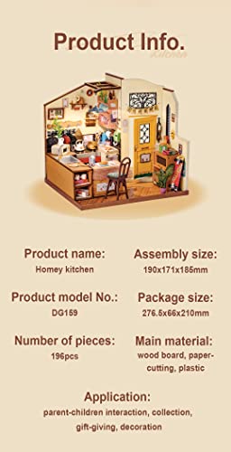 Rowood Miniature House Kit,Dollhouse Crafts for Adults,DIY Tiny Home Model Kits for Adults to Build with LED,Birthday for Teens(Homey Kitchen)