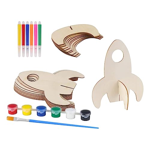 Aosekaa Unfinished Wooden Cutouts Wood Slices Ornaments Decor DIY Projects Rockets Wood Shapes for Scrapbook Woodworking Supplies DIY - 10pcs, Aosekaa