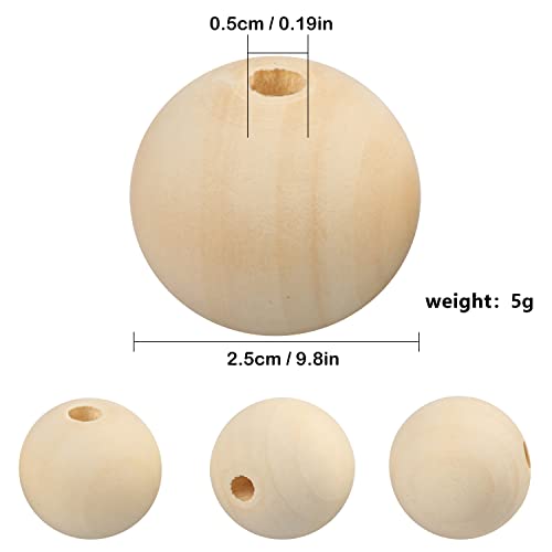 300 PCS Wood Beads, 1 Inch Diameter Wooden Beads for Crafts, Unfinished Wood Beads with Hole for Crafts, Various Jewelry Making, Car Seat Cushions, GNIEMCKIN
