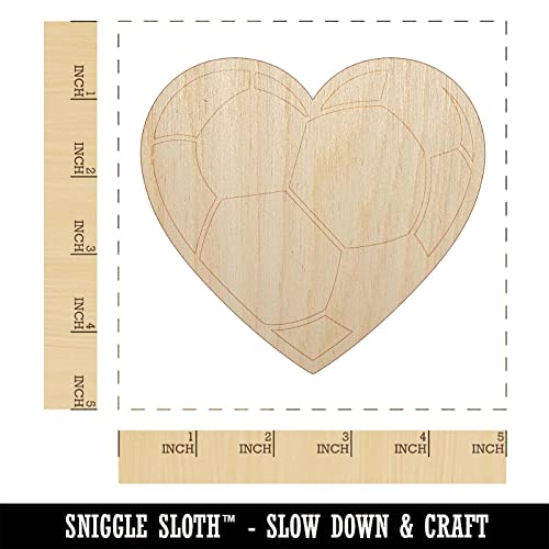 Heart Shaped Soccer Ball Futbol Sports Unfinished Wood Shape Piece Cutout for DIY Craft Projects - 1/4 Inch Thick - 4.70 Inch Size Sniggle Sloth