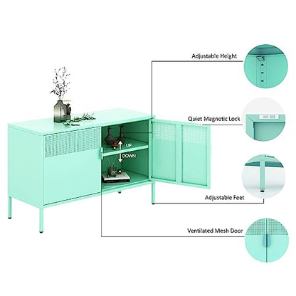 Washsemba 2 Door Metal Accent Cabinet,Green Metal Storage Cabinet with Adjustable Shelf,2-Tier Office Cabinet,Multipurpose Metal Locker Storage - WoodArtSupply