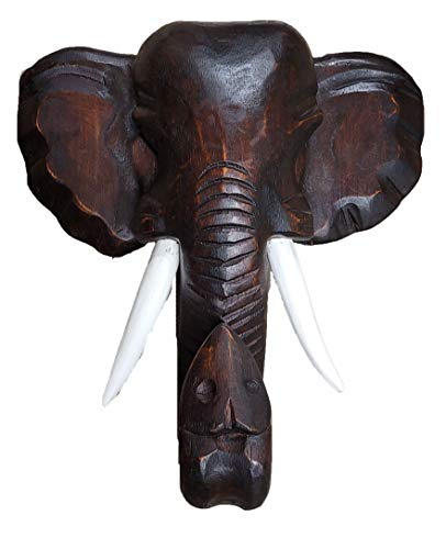 Hand Carved Mahogany Wood Elephant Head African Asian Wall Sculpture Supwao