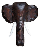 Hand Carved Mahogany Wood Elephant Head African Asian Wall Sculpture Supwao