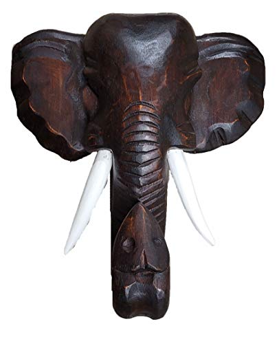 Hand Carved Mahogany Wood Elephant Head African Asian Wall Sculpture