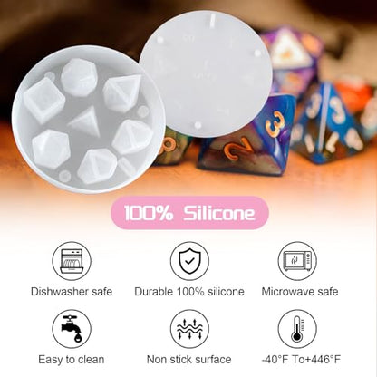 Dice Molds for Resin-DIY Dices for Epoxy Resin - Integrated DND Dice Resin Mold with 7 Standard Polyhedral Sharp Edge Dice Cavities, Easy to Making