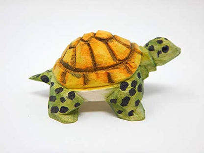 Selsela Turtle Figurine Statue Small Tortoise Wood Carving Handmade Decor Miniature Animal