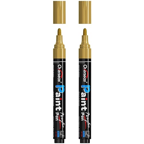 Overseas Gold Paint Pens Paint Markers - Permanent Acrylic Markers 2 Pack, Water Based, Quick Dry, Waterproof Paint Marker Pen for Rock, Wood, Overseas