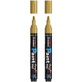 Overseas Gold Paint Pens Paint Markers - Permanent Acrylic Markers 2 Pack, Water Based, Quick Dry, Waterproof Paint Marker Pen for Rock, Wood, Overseas