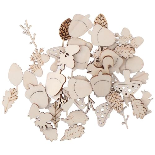 hobbyhub 200Pcs Animals and Plants Wooden Embellishments,Unfinished Wood Cutout Set Forest Animal Leaf Mushroom Craft Pieces Slice Ornament for DIY hobbyhub