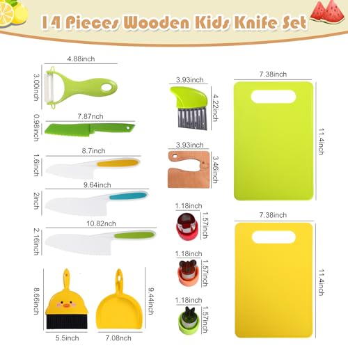 14 PC Safe Kids Knife Kitchen Set Real Cooking with Cleaning Tools,Toddler Toys for Girls Boy Age 2-10,Montessori Toys for 2+ Year Old,Gifts for 2 3 Salufo