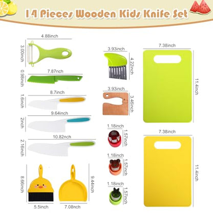 14 PC Safe Kids Knife Kitchen Set Real Cooking with Cleaning Tools,Toddler Toys for Girls Boy Age 2-10,Montessori Toys for 2+ Year Old,Gifts for 2 3 - WoodArtSupply