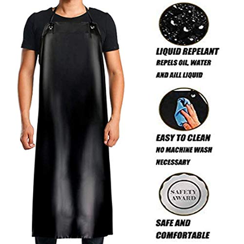 RUIBOLU Waterproof Rubber Vinyl Black Work Apron 43" Adjustable Bib for Dishwashing, Lab, Butcher, Garden,Dog Grooming aprons.1 PACK RUIBOLU