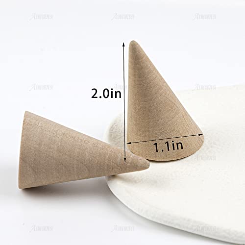 AUEAR, 10 Pack Small Natural Wooden Cone Ring Holder Finger Wood Jewelry Ring Display Stand Organizer DIY Craft (Tilted Shaped) AUEAR