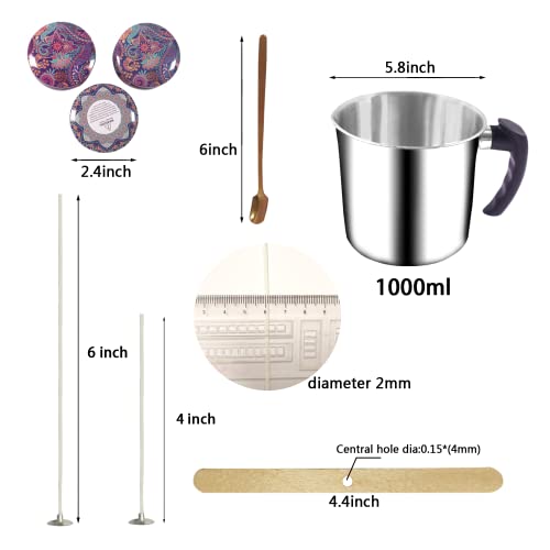 Phinicco Candle Wax Melter 1000ML Wax Melting Pot Candle Making Kit Candle Pouring Pot with 100pcs Candle Wicks 40 PCS Wicks Sticker 3 PCS Candle Phinicco