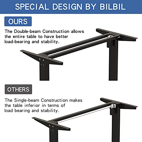 bilbil L-Shaped Electric Height Adjustable Standing Desk 59 Inches, Stand Up Rising Table for Home Office with Splice Board, Black Frame and Rustic bilbil