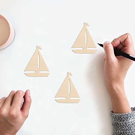 20pcs Sailboat Shape Wood Cutouts DIY Crafts Blank Boat Unfinished Wooden Gift Tags Ornaments with Ropes for Summer Ocean Sea Theme Party Decoration JANOU