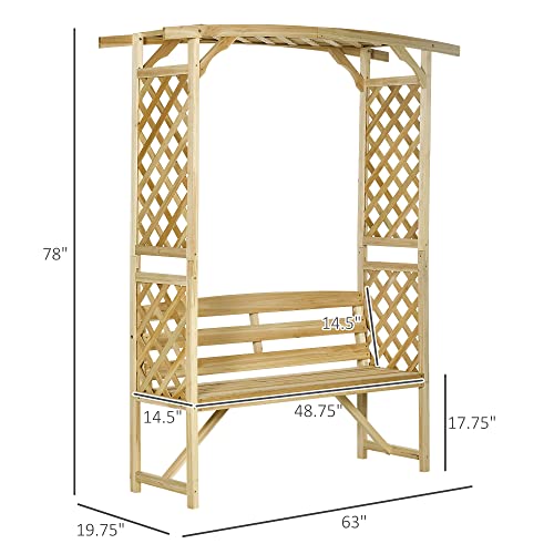 Outsunny Patio Garden Bench Arbor Arch with Pergola and 2 Trellises, 3 Seat Natural Wooden Outdoor Bench for Grape Vines & Climbing Plants, Backyard Outsunny