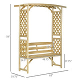 Outsunny Patio Garden Bench Arbor Arch with Pergola and 2 Trellises, 3 Seat Natural Wooden Outdoor Bench for Grape Vines & Climbing Plants, Backyard Outsunny
