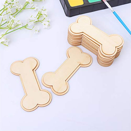 24 Pieces Dog Bone Shape Unfinished Wood DIY Crafts Double Layer Bone Wooden Cutouts Wood Discs Slices for Home DIY Projects Craft Decor, 2.2x4.1