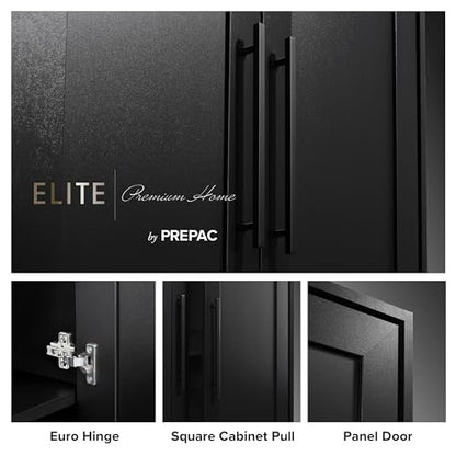 Prepac Elite Premium Home Doors, Storage, Bathroom, Pantry Cabinet with 5 Shelves, 16" D x 32" W x 72" H, Black