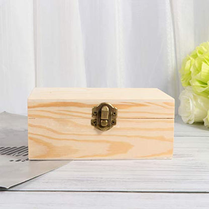 HEALLILY Unfinished Wood Jewelry Box Wooden Box with Lid and Locking Clasp DIY Craft Storage Case for Jewelry Gift Home Wedding Centerpiece