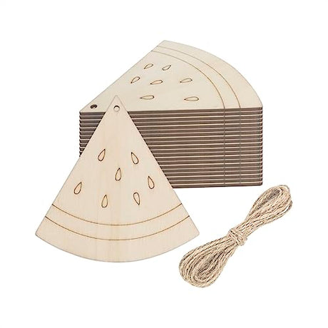 Creaides 20pcs Watermelon Wood Cutouts Crafts Wooden Watermelon Shaped Hanging Ornaments with Hole Hemp Ropes Gift Tags for DIY Projects Wedding Creaides
