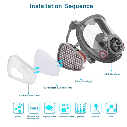 FNWD Reusable Full Face Mask with Activated Carbon Air Filter, Protect Against Gas,Paint,Dust,Chemicals and Other Work Protection（for 6800） None Brand