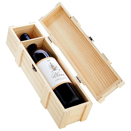 Juvale Wooden Wine Box for Split or Demi Wine Bottles, Single Wine Gift Box with Clasp for Birthday Party Gifts, Housewarming, Wedding, Anniversary - WoodArtSupply