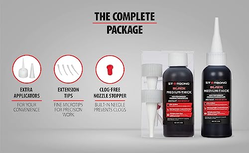 Starbond 2 oz. Black Medium-Thick CA Glue (Premium Cyanoacrylate Super Glue) Knot Filler 500 CPS Viscosity for Woodworking, Woodturning, Carpentry, Starbond