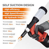 UPWOOD Pneumatic Hydraulic Pop Rivet Gun, Self-Suction Air Riveter Riveting Tool with 100 pcs Blind Rivets and 3/32" 1/8" 5/32" 3/16" Nose Pieces UPWOOD