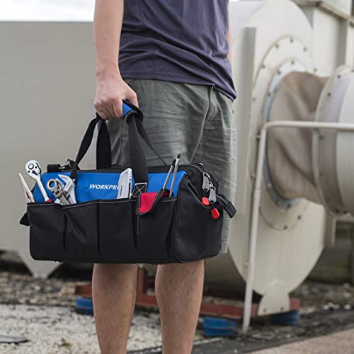 WORKPRO 18-inch Close Top Wide Mouth Storage Tool Bag with Adjustable Shoulder Strap, Sturdy Bottom WORKPRO
