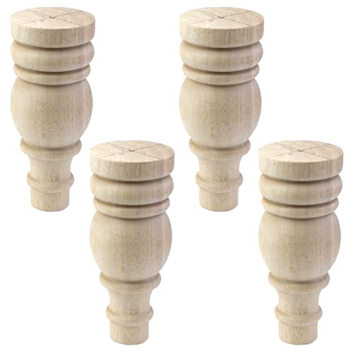 Mewutal 6 Inch Unfinished Bun Feet for Furniture Legs， Replacement Solid Wood Furniture Legs, Sofa Legs, Coffee Table Legs, Dressing Table, Set of 4 Mewutal