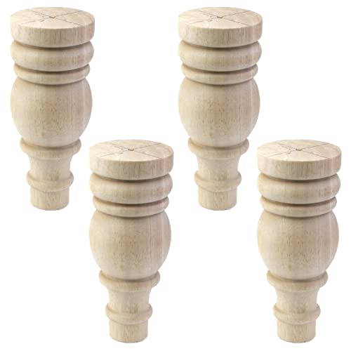 Mewutal 6 Inch Unfinished Bun Feet for Furniture Legs， Replacement Solid Wood Furniture Legs, Sofa Legs, Coffee Table Legs, Dressing Table, Set of 4