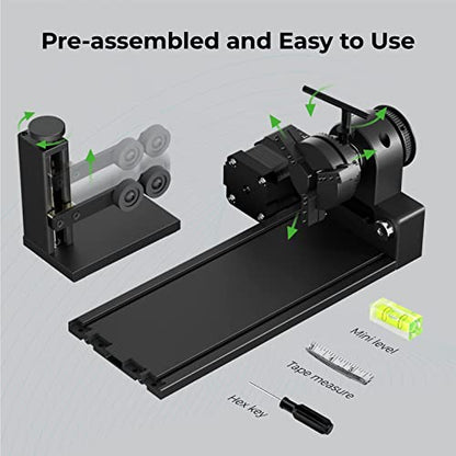 xTool RA2 Pro for M1, 4-in-1 Laser Rotary with Risers, Laser Rotary Roller Engraving Module for Laser Engraver, Jaw Chuck Rotary, Y-axis Rotary - WoodArtSupply