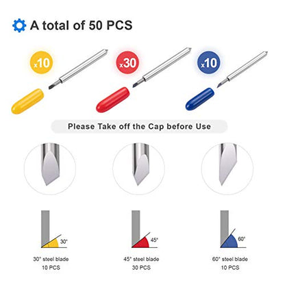 STREWEEK 50PCS Cutting Blades compatible for Cricut Explore Air/Air 2/Air 3/Maker 3, Fine Point Blades Consist of 10PCS 30°Shallow Cutting - WoodArtSupply