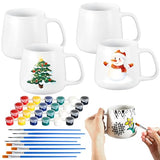 Tticai 4 Sets Paintable Mugs Painted Mug Kits Ceramic Mug to Paint 4 Pcs Blank Coffee Mugs and 4 Pcs Painting Supplies Paint Your Own Mug DIY Coffee Tticai