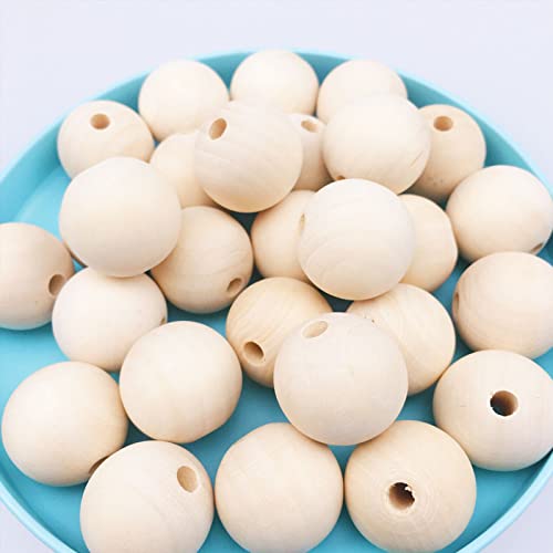 hesmartly 100Pcs 20mm Unfinished Wood Beads Round Wooden Spacer Beads Natural Wood Loose Beads hesmartly