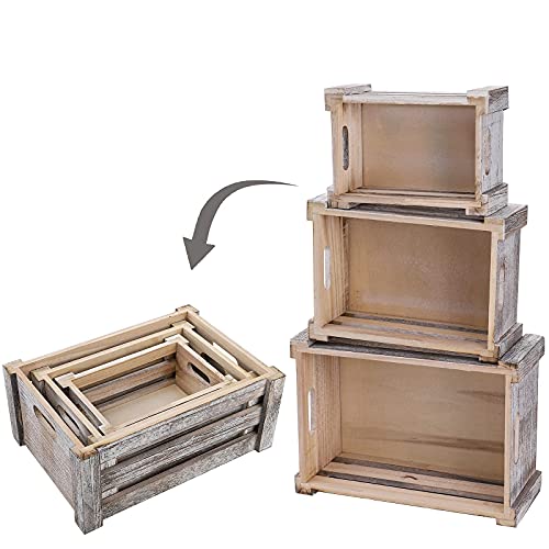 ZOOFOX Set of 3 Wooden Storage Crates, Nesting Storage Container with Handles, Decorative Farmhouse Wood Basket for Home, Rustic Bathroom Decor