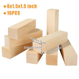 Oungy 16PCS Wood Carving Blocks 6 x 1.5 x 1.5 Inch Unfinished Basswood Carving Blocks Carving Wood Blocks Wooden Carving Blocks Cubes for Carving Oungy