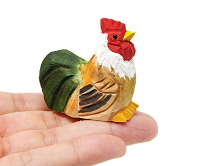Selsela Rooster Miniature Wood Chicken Bird Art Statue Mini Carved Ornament Figurine Small Farm Animal