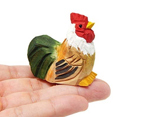 Selsela Rooster Miniature Wood Chicken Bird Art Statue Mini Carved Ornament Figurine Small Farm Animal - WoodArtSupply