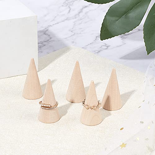 FINGERINSPIRE 30 Pcs Wood Cone Ring Holder Finger Jewelry Display Stand（Burlywood 1x2 Inch） Ring Display Stands Organizer DIY Craft for Retail